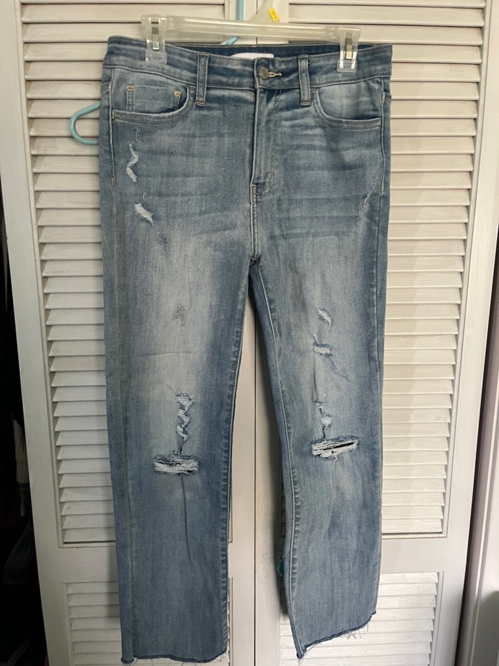Flying Monkey Washed Light Blue Straight-Leg Jeans with Distressed Knees